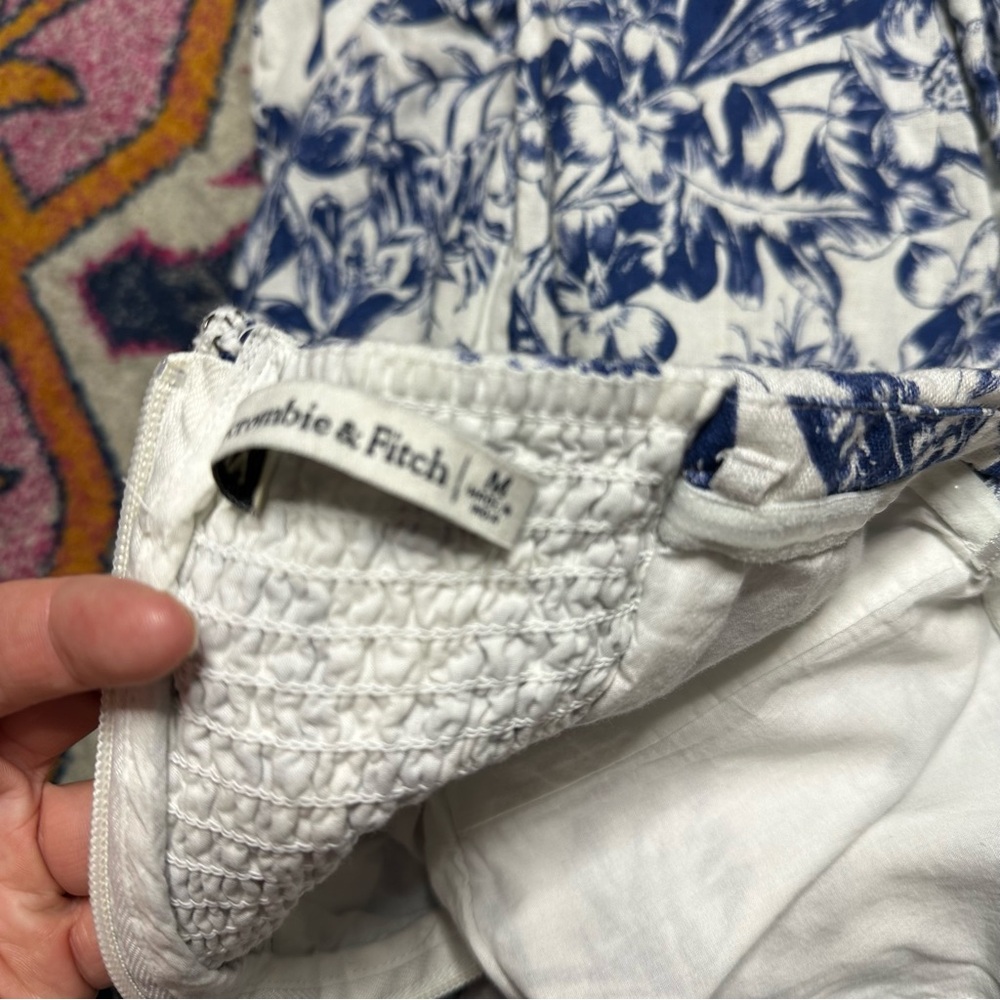 Abercrombie & Fitch White Strapless Midi Dress with Blue Floral Print - Picture 6 of 10